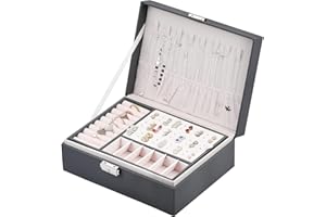 ALFFREUDE Boîte à Bijoux en Cuir pour Femme Originale Rectangulaire Deux Etages de Rangement pour Voyage avec Serrure pour Les Bagues Boucles D'oreilles Bracelets