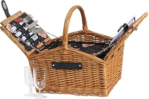 ‎CAMPFEUER CampFeuer Picknickkorb 2 Personen mit Geschirr-Set und Kühlfach | 12-teilig | Picknickkoffer, Weidenkorb mit Kunstlederriemen | Picknicktasche, Picknick Set, Picknickzubehör, Komplettset (Braun)