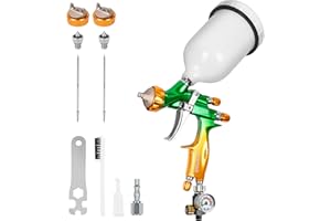 BEETRO HVLP Professional Gravity Feed Air Spray Gun, 280-320mm Wide Spray Pattern 1.3/1.4mm Nozzle with Air Control Valve, 600ml Capacity 14CFM 29psi, 1/4 Adaptor and Filter