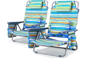 LIFERUN Chaise de Plage Pliable avec Fonction Sac à Dos, Portable Chaise Pliante avec Fonction allongée pour Sable, Dossier Haut, accoudoir, Coussin Lombaire, Appui-tête (2, Vert, 110x65x65 cm)