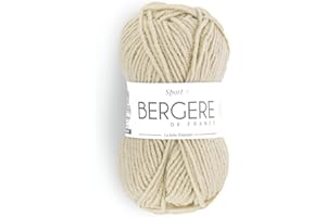 BERGERE DE FRANCE Bergère de France - SPORT+ pelote de laine à tricoter et crochet (50g) 5 mm - 50% de Laine - Fabriqué en France - Gros fil rond, chaud et doux - Beige (PYRAMIDE)