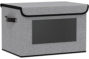 YheenLf 1 pezzi Contenitori per Armadio Salvaspazio, Scatola con Coperchio con Finestra Trasparente, Utilizzato per Riporre Vestiti, Scarpe, Grigio, 33×23×20 cm