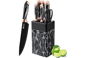 micocali Knife Set, Stainless Steel Kitchen Knives with Block.6 Piece Kitchen Knife Set with Chef, Paring, Utility, Carving, Bread.