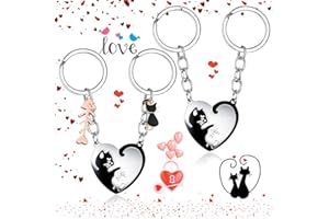 BENATON 4 Piezas Llavero de Pareja de Gatos, Colgante Gato de Acero Inoxidable, Collar Vintage Parejas Animal Gato, para Los Amantes de Los Amigos Regalo
