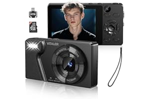 VITALER Digital Camera 4K 64MP Compact Camera with Dual Lens,2000mAh Battery,2.8" IPS Screen,18X Digital Zoom,32GB Micro SD Card and OTG Adapter Auto-Focus Small Camera for Kids,Teenagers,Beginners(Black)