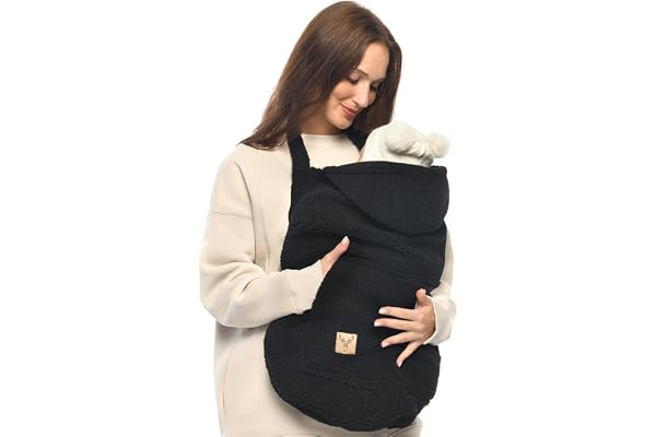 MijaCulture Housse de transport M025 Teddy - Housse universelle pour porte-bébé, écharpe et cape - Couverture chaude pour bébé (noir)