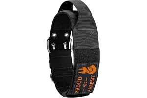 OneTigris 5 cm brett hundhalsband med handtag och lapp för stora hundar, svart, L