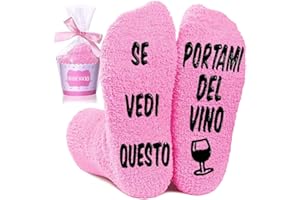 QXRXN Calze Antiscivolo Donna, Calzini Divertenti Donna Regali, CAFFE CIOCCOLATO VINO Calzini Donna Invernali Idee Regalo per Donna Migliore Amica Speciale Festa della Mamma Compleanno Natale