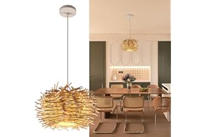 LUMIUP Suspension Lustre Vintage, E27 Luminaire Plafonnier en Rotin,Boho Lustre Plafonnier,Plafonnier rustique en rotin pour salon chambre cuisine couloir（Ampoule non incluse）