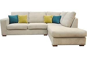 SOFAS AND MORE Dakota Fabric Corner Sofa Living Room Suite CREAM- BROWN- GREY LEFT RIGHT (Right, Cream)