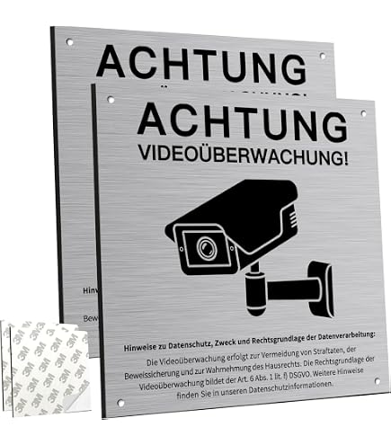 Acuxiaza Videoüberwachung Warnschild – 2 Stück, 20x15 Cm, Aluminium, Wasserdicht, Mit Löchern