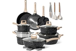 JUST PERFECTO HOUSEHOLD APPLIANCES JUST PERFECTO Batterie de cuisine induction Set de casseroles avec couvercle - Casserole tout feux - poele anti adhesive - poele sans PFOA et sans PTFE - lot avec des poêles (21 Pcs Black)