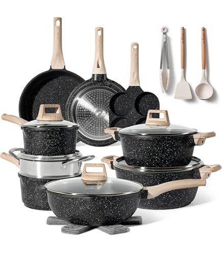 Set di pentole a induzione Kchen Academy - Set di pentole in grano nero da 12 pezzi, set di pentole e set di padelle antiaderenti, senza PFOA e PFOS | SHEIN ALIA