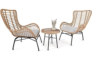 ‎DI VOLIO di volio Polyrattan Sitzgruppe für 2 Personen Sorrento - Balkonmöbel Set 3 teilig Zwei Stühle und Tisch – kleines Lounge Balkonset für Terrasse Garten Balkon