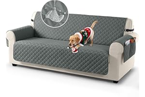 TAOCOCO Sofa Covers 100% Waterproof Sofa Slipcovers 3 Seater,Non Slip Cover with Storage Pockets Both Side for Kids/Dogs/Pets,Washable Sofa Protector with Elastic Strap(Dark Grey)