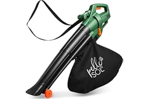 Pelle & Sol 3300W Corded Leaf Blower and Vacuum - 3-in-1 Garden Vacuum, Leaf Mulcher & Garden Hoover - Includes 45L Collection Bag, 12m Cable, Wheels & Strap - Lawn Sweeper, Patio & Driveway Clearing
