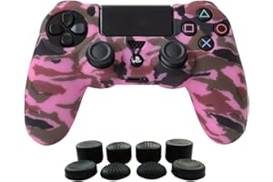 Hikfly Silicone Controller Cover Skin Protector Case Faceplates Kits for Sony Playstation 4 PS4/PS4 Slim/PS4 Pro Cntroller Video Games(1x Camouflage Cover with 8 x FPS Pro Thumb Grips Caps)(Pink)