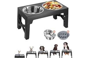 VICHIRSKIT Gamelle surélevée pour Chien, gamelle réglable pour Chien avec 5 Supports réglables en Hauteur, Ensemble de gamelles pour Chien en Acier Inoxydable avec 2 gamelles en Acier Inoxydable de 1200 ML et 1