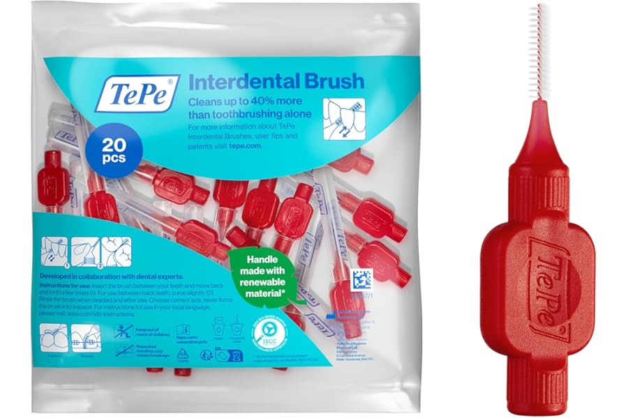 Scovolino TePe, Originale, Rosso, 0.5mm/ISO 2, 20pz, rimozione placca, pulizia interdentale efficace, filo interdentale, per spazi stretti