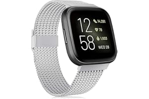 Tobheo Correa Compatible para Fitbit Versa/Versa Lite/Versa 2 Correa Mujer Hombre, Ajustable Pulsera Acero Inoxidable de Reemplazo Compatible para Fitbit Versa 2 (Sin Reloj)