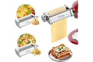 TPGSING Rhombus Accesorio inoxidable de 3 piezas para Kitchenaid Mezclador, máquina de pasta para Kitchenaid accesorios, incluido cortador de espaguetis, rodillo de pasta y cortador de fettuccine
