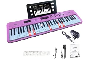 Funtaki Portable Kids Piano Keyboard with Lighted Keys - 61 Compact Keys Electric Piano for Beginners Adults Kids Ages 3-7 (Educational Gift) Pink