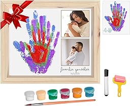 HuBorns - Baby Hand and Footprint Kit & Family Handprint Kit with 4 Handprint Spaces, Hand and Foot Print for Baby Painting Frame, Perfect as New Baby Gifts, New Mum Gift (Wood+Photos)