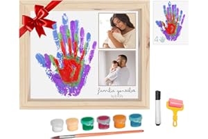 HuBorns – Kit huellas familia con pinturas, marco huellas bebé recién nacido, regalo familiar original, recuerdo padres e hijos y decoración hogar