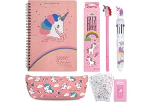 Lot de 21 Kit de Papeterie Licorne Back to School Fourniture,Ensemble de Papeterie Licorne,Trousses à Crayons en Forme de Licorne Colorée,Carnet Licorne et Notes Autocollantes pour Enfant Fille