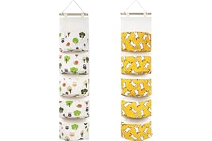 SMFANLIN 2Pcs Wall Hanging Storage Bag, Waterproof Over The Door Closet Organizer Linen Farbric Hanging Pocket Organizer with 5 Pockets for Bedroom Bathroom