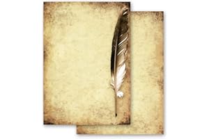 Papier à motif Antique & Histoire PLUME D?OIE SUR VIEUX PAPIER 20 feuilles DIN A4 - Paper-Media