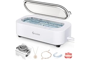 GISAAE Ultrasonic Cleaner, 48000Hz Jewellery Cleaner with 2 Modes Glasses Cleaner 350ML Sonic Jewellery Cleaner Machine for Cleaning Set with Stand for Jewelry Silver Ring Glasses Denture