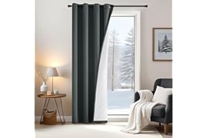 EMEMA Thermique Rideaux Thermique Tsolants et Anti-Froid Rideau Coupe-Vent Double épaisseur Occultant 1 Pièce Gris 132 x 225 cm Salons Les Chambres et Les Gris