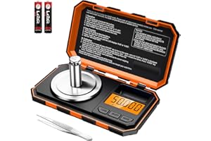ORIA Bilancia Digitale di Precisione, ORIA 50g/0.001g Bilancia Elettronica Professionale con Peso di Calibrazione da 50g, Mini Bilancia con Tara e LCD Retroilluminato(Batteria/Pinzette Inclusa)