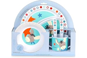 Sterntaler Geschirr-Set Emmi, Teller, Schale, Tasse, Löffel, Gabel, Alter: Für Babys ab 6 Monaten, Hellblau/Mehrfarbig