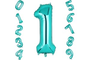 UNISUN 40 Inch Teal Blue Number 1 Balloons Mylar Foil Helium Digital Balloon Baby Shower Party Ocean Mermaid Theme 1st Birthday Decor Supplies
