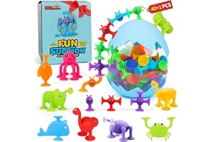 Baby Bath Toys, Sensory Suction Cup Toys for Toddlers, 40PCS Fidget Suction Toy with Eggshell, No Hole Mold Free Bathtub Toy, Silicone Window Building Travel Road Trip Essentials, Birthday Eid Gifts