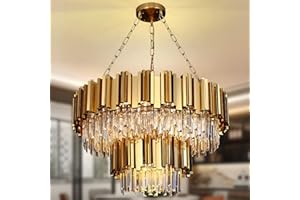 AOOCHOK Lampadario di cristallo moderno Pendant a pendolo, luce rotonda a cristallo, per salotto, sala da pranzo, camera da letto, ristorante, E14 x 17, Ø75 cm