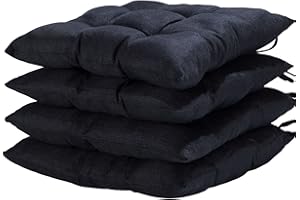 HAMO Seat Pad Cushions for Dining Chairs Set of 4, 40x40 cm, 16x16 inches (Black)
