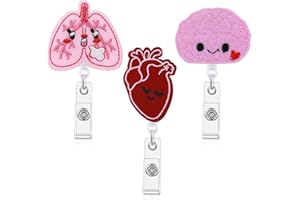 ASTER 3 pezzi per infermiere bobina di badge retrattile in feltro porta mulinello cervello con clip polmone cuore ID distintivo bobina clip per medico infermiere, insegnante studente
