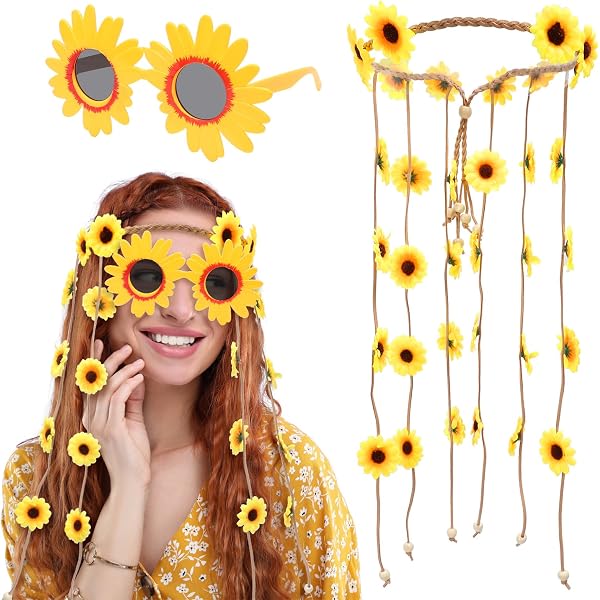 6-teiliges Sonnenblumen-Schmuckset – Stirnband, Halskette, Armband, Ring, Ohrringe, Böhmischer Stil