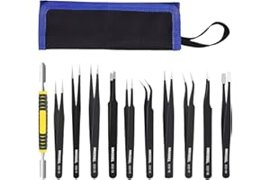 Pinzas de Precisión por MMOBIEL [11 Piezas] - Acero Inoxidable Antiestático Industrial para Herramientas Electrónicas, Joyería, Trabajos de Laboratorio, Manualidades y Hobbies etc. - Incluye Estuche