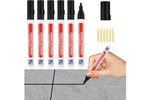 TIRYNS 6 Pièces Stylo Joint Carrelage Stylo de Carrelage à Coulis Marqueur Joints Imperméable Grout Pen avec Pointe de Rechange Pour Restaure Joints Carrelage Murs Carreaux (Noir)