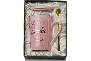 Doublewhale Auntie Gifts, Birthday Gifts for Aunty, Best Auntie Christmas Birthday Gift from Niece Nephew, Marble Coffee Mugs with Gold Printing for Aunty, 14OZ Pink Ceramic Cup with Spoon Lid Card