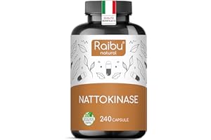 Raibu Nattokinase 240 Capsule - Alto Dosaggio 100 mg (Nattokinase 20.000 FU/g) - 8 Mesi di Fornitura - Testato in Laboratorio e Vegano - Natto Giapponese da Soia - Senza Additivi