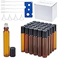 BENECREAT 30 Pack Amber Glass Roller Bottles Essential Oils Roller Bottles With Stainless Steel Roller Balls For Essential Oils/Other Liquids - 5 Pack 3Ml Droppers Included 10ml 10ml - 30 Pack