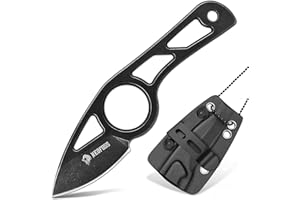 NedFoss CROW II Neck Knife Coltello, 5 cm Full TANG 440 in acciaio con clip regolabile e fodero Kydex, catena coltello, mantelle, mini coltello fisso per collezione e regalo