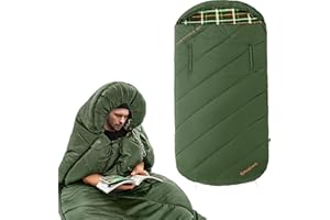 Kingcamp Śpiwór flanelowy na 3-4 pory roku, ciepły śpiwór XXL z zamkiem błyskawicznym na ramiona, duży śpiwór outdoorowy dla dorosłych na kemping