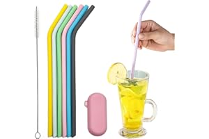 DGSLWH 6 sztuk silikonowych słomek do picia przeznaczonych do kontaktu z żywnością, wielokrotnego użytku, ze szczotkami do czyszczenia i pudełkiem do przechowywania, przyjazne dla środowiska, kolorowe słomki