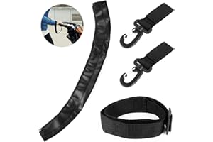 Anruyi 1 Set Leder Kinderwagen Griff mit Reißverschluss Kinderwagen Griff Abdeckung Armlehne Schutzhülle Anti Rutsch Cover, 2 Kinderwagen Taschenhaken und 1 Armband Trageschlaufe (Schwarz)